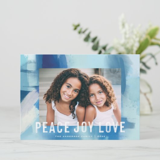 抽象芸術の水色ピースジョーラブホリデーフォト シーズンカード (スタンド正面)