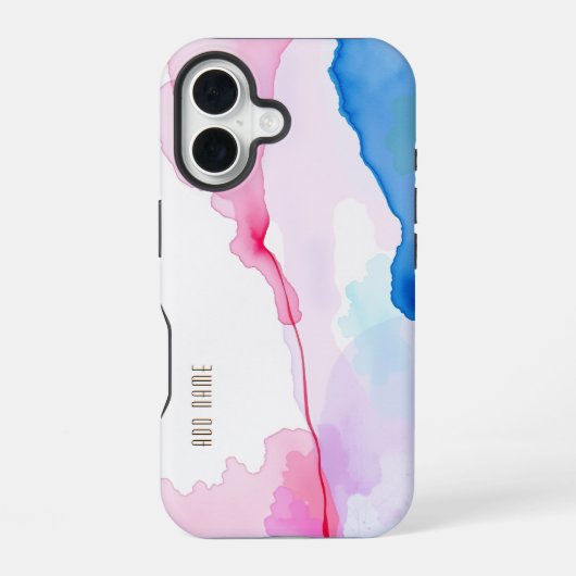 抽象芸術の水色フロー iPhone 16ケース (裏面)
