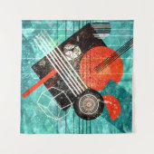 抽象芸術の水色、幾何学的なカラフル形状。 タペストリー (正面(横))