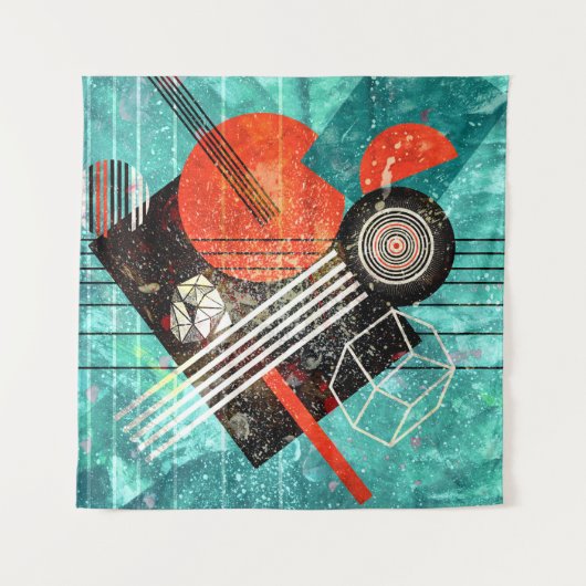 抽象芸術の水色、幾何学的なカラフル形状。 タペストリー (正面)