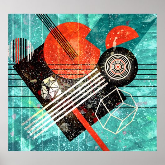 抽象芸術の水色、幾何学的なカラフル形状。 ポスター (正面)