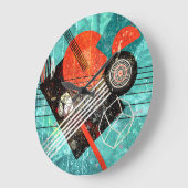 抽象芸術の水色、幾何学的なカラフル形状。 ラージ壁時計 (傾斜)