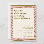 抽象芸術の波ストライプ状のピンクとオリーブの赤ちゃんシャワー 招待状 (正面)