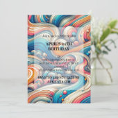 抽象芸術の波形バースデーパーティ招待状 招待状 (スタンド正面)