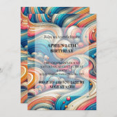 抽象芸術の波形バースデーパーティ招待状 招待状 (正面/裏面)