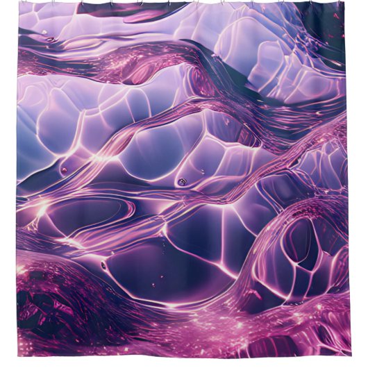 「抽象芸術の流れる紫とピンク」 シャワーカーテン (正面)