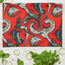 抽象芸術の混ぜ合わせ砂灰色の上の赤いグラデーションの汚れ キッチンタオル