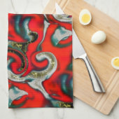 抽象芸術の混ぜ合わせ砂灰色の上の赤いグラデーションの汚れ キッチンタオル (四つ折り)