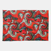 抽象芸術の混ぜ合わせ砂灰色の上の赤いグラデーションの汚れ キッチンタオル (横)