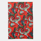 抽象芸術の混ぜ合わせ砂灰色の上の赤いグラデーションの汚れ キッチンタオル (縦)