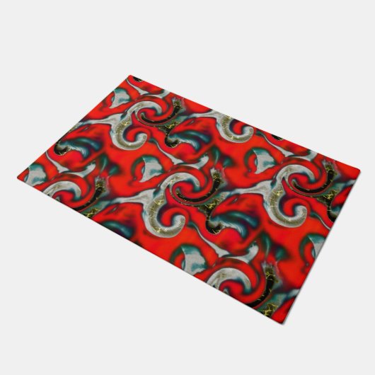 抽象芸術の混ぜ合わせ砂灰色の上の赤いグラデーションの汚れ ドアマット (アングル)