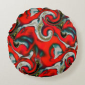 抽象芸術の混ぜ合わせ砂灰色の上の赤いグラデーションの汚れ ラウンドクッション (正面)
