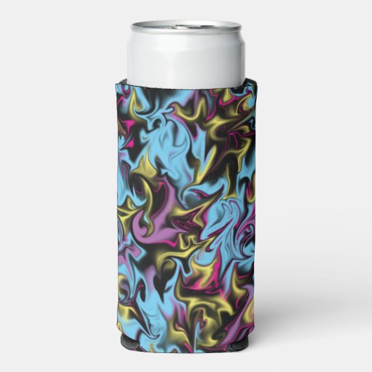 抽象芸術の渦巻き黒い黄色のピンクの青い紫 スリム缶クーラー (Seltzer正面)