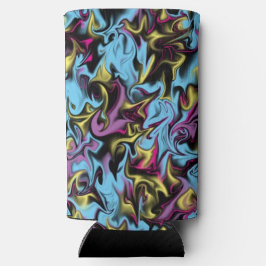抽象芸術の渦巻き黒い黄色のピンクの青い紫 スリム缶クーラー (裏面)