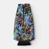 抽象芸術の渦巻き黒い黄色のピンクの青い紫 ボトルクーラー (裏面)