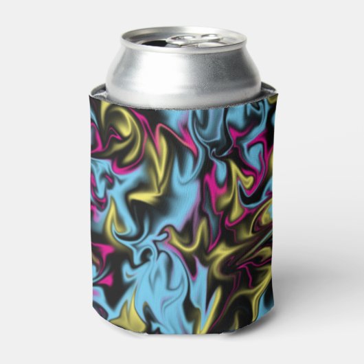 抽象芸術の渦巻き黒い黄色のピンクの青い紫 缶クーラー (缶正面)