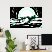 抽象芸術の満月海ボトル ポスター (ホームオフィス)