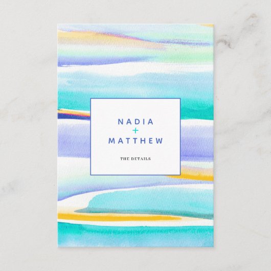 抽象芸術の潮線は青い結婚黄色のQRコード エンクロージャーカード (正面)