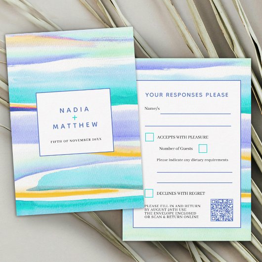 抽象芸術の潮線結婚青の応答QRコード 出欠カード