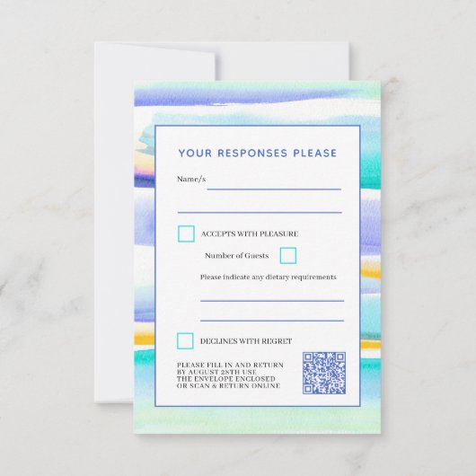 抽象芸術の潮線結婚青の応答QRコード 出欠カード (裏面)