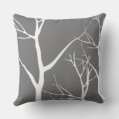 抽象芸術の灰色の白いツリーパターン クッション (裏面)