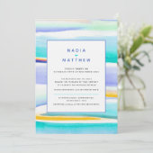 抽象芸術の熱帯潮線が青い黄色結婚線 招待状 (スタンド正面)