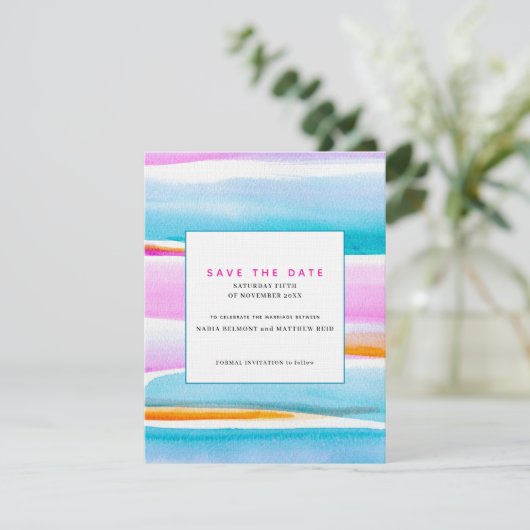 抽象芸術の熱帯潮線の結婚式は日付を保存 招待状 (スタンド正面)