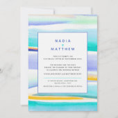 抽象芸術の熱帯潮線アクア結婚イエロ 招待状 (正面)