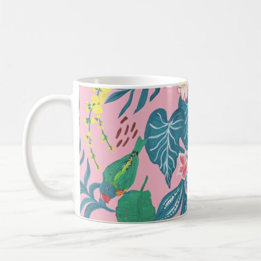 抽象芸術の熱帯花ガッシュのパタ絵画ーン コーヒーマグカップ (左)
