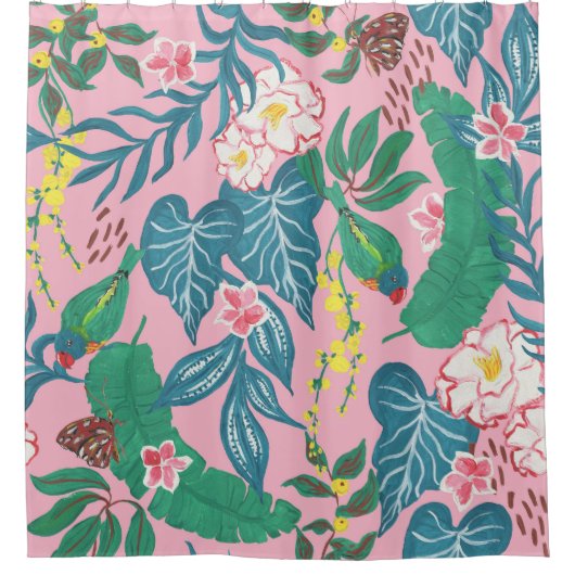 抽象芸術の熱帯花ガッシュのパタ絵画ーン シャワーカーテン (正面)