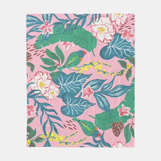 抽象芸術の熱帯花ガッシュのパタ絵画ーン フリースブランケット (正面)