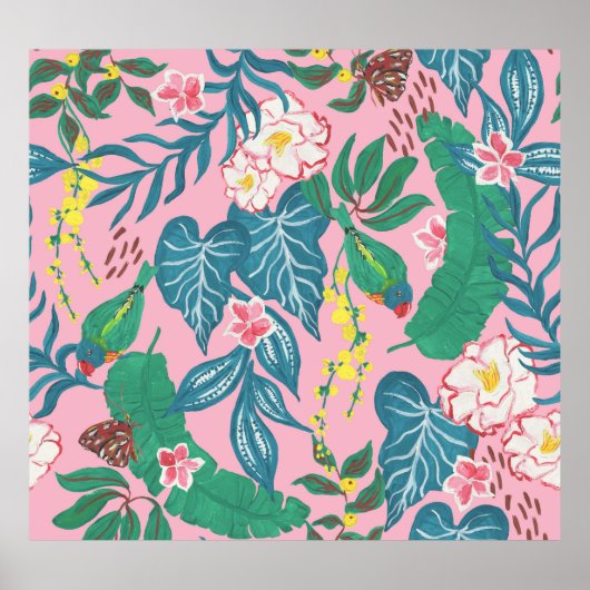 抽象芸術の熱帯花ガッシュのパタ絵画ーン ポスター (正面)