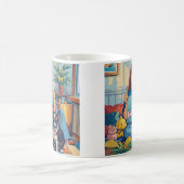 抽象芸術の犬の母の子犬 コーヒーマグカップ (中央)