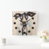 抽象芸術の犬 スクエア壁時計 (ホーム)