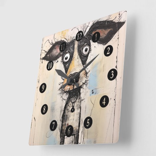 抽象芸術の犬 スクエア壁時計 (傾斜)
