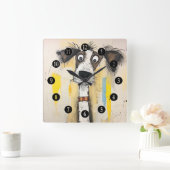 抽象芸術の犬 スクエア壁時計 (ホーム)