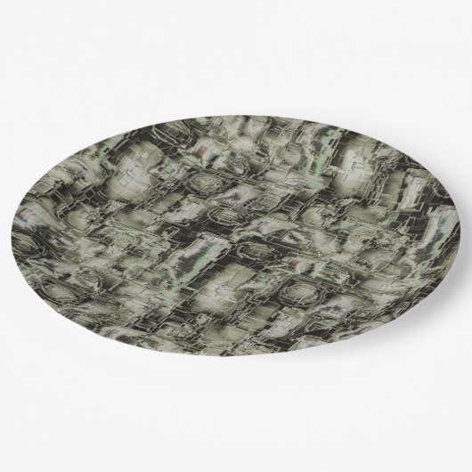 抽象芸術の画像は灰色のthrの色合いでモザイクを刻んだ ペーパープレート (アングル)