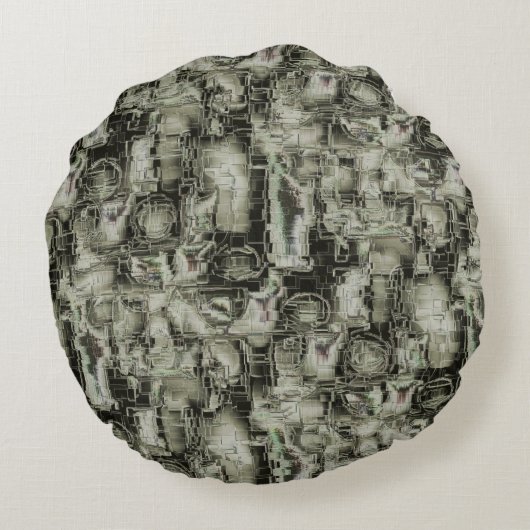 抽象芸術の画像は灰色のthrの色合いでモザイクを刻んだ ラウンドクッション (裏面)