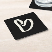 抽象芸術の白いハートの黒 スクエアペーパーコースター (アングル)