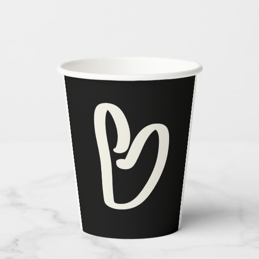 抽象芸術の白いハートの黒 紙コップ (裏面)