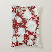 抽象芸術の白いフローラオーナメント（赤） アクセントクッション (正面(垂直))