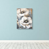 抽象芸術の白い花は金色で灰色 キャンバスプリント (インサイチュ (ウッドフロア))