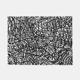 抽象芸術の白黒の線パターン ドアマット