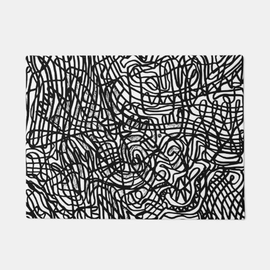 抽象芸術の白黒の線パターン ドアマット (正面)