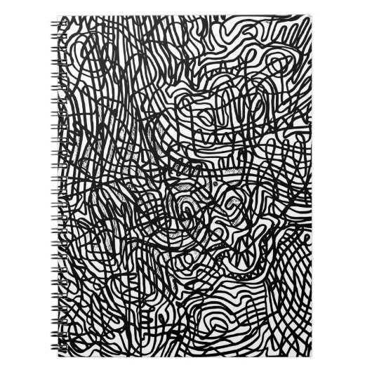 抽象芸術の白黒の線パターン ノートブック (正面)
