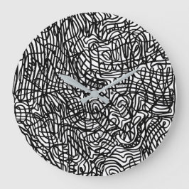 抽象芸術の白黒の線パターン ラージ壁時計