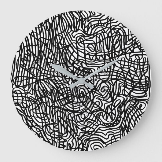 抽象芸術の白黒の線パターン ラージ壁時計 (正面)