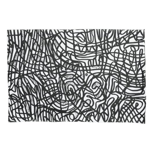 抽象芸術の白黒の線パターン 枕カバー (正面)