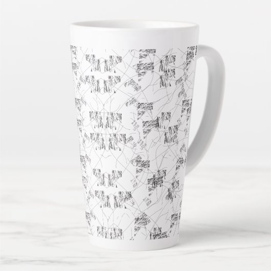 抽象芸術の白黒パターン(繰り返し付き) カフェラテマグ (右アングル)