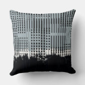 抽象芸術の白、ティール(緑がかった色)、黒のパタストライプーン クッション (裏面)